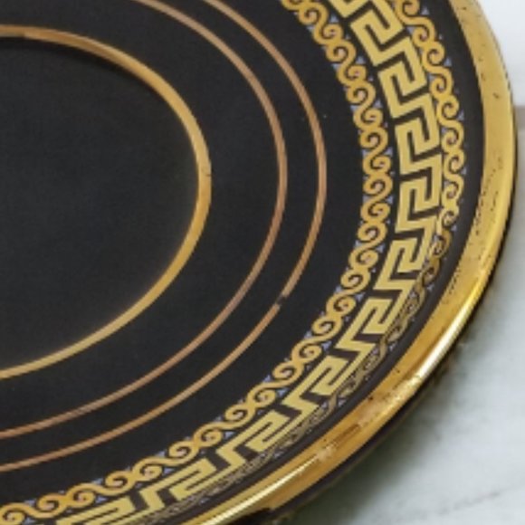 Black & Gold Miniature Plates Greek Key by Portmeirion 2-Pcs Set 1960s - Picture 7 of 9